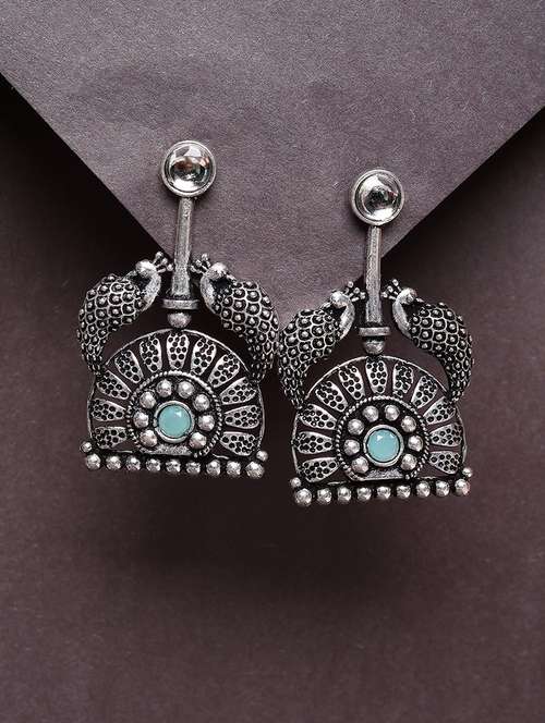 sea green studded silver plated oxidized drop earrings - 21667932 -  Standard Image - 0