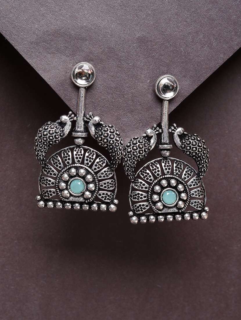 sea green studded silver plated oxidized drop earrings - 21667932 -  Zoom Image - 0
