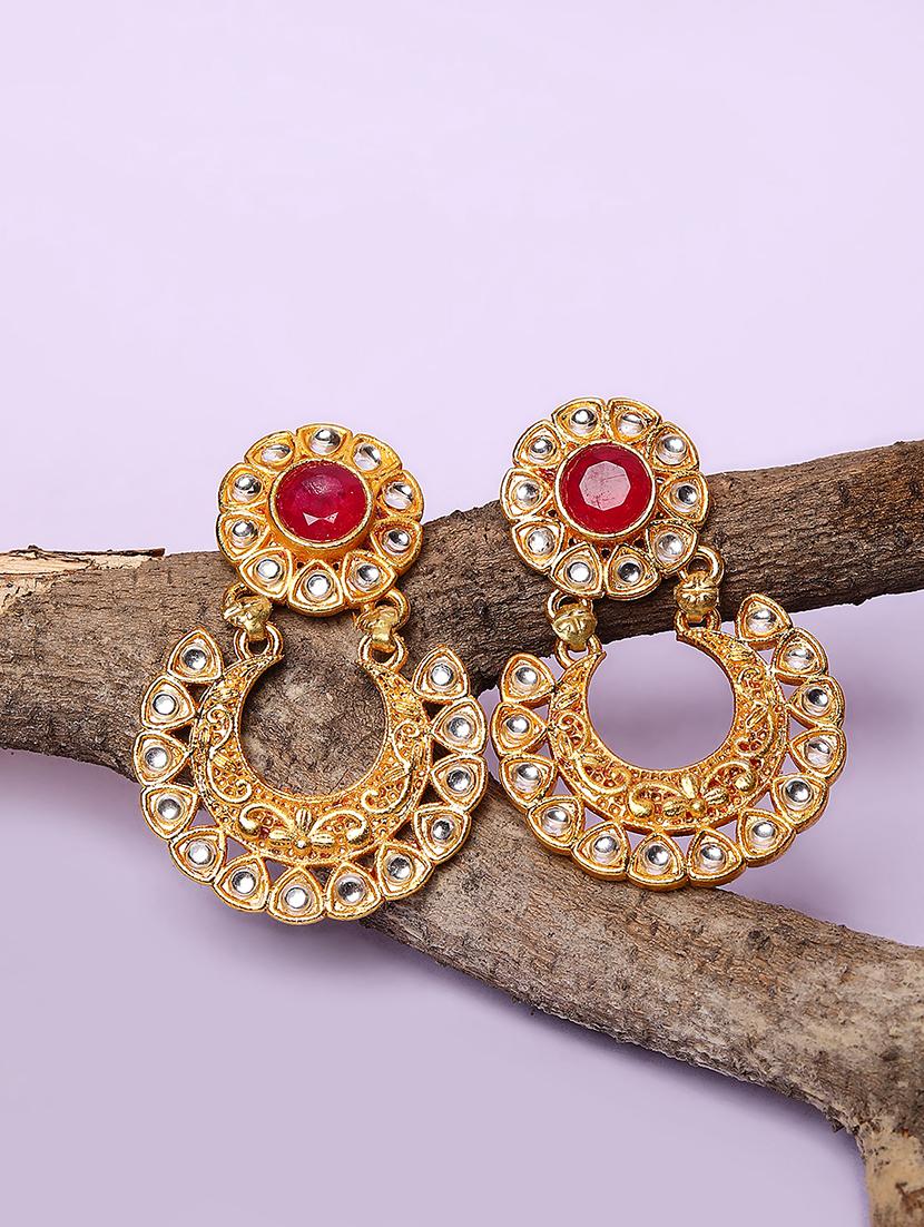 studded gold plated oxidized chandbali earrings - 21667935 - Zoom Image - 0