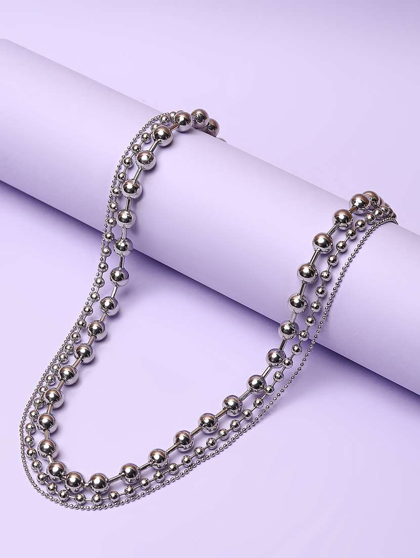 women silver plated beads layered chaiin necklace