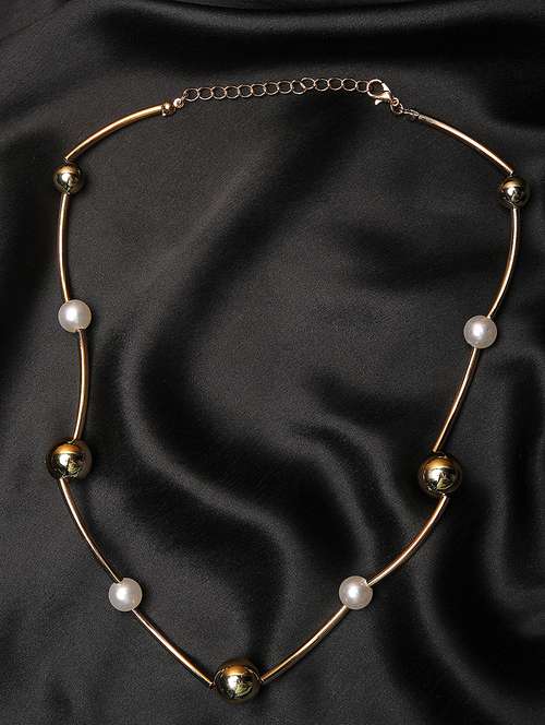 women gold plated pearl chain necklace - 21667955 -  Standard Image - 0
