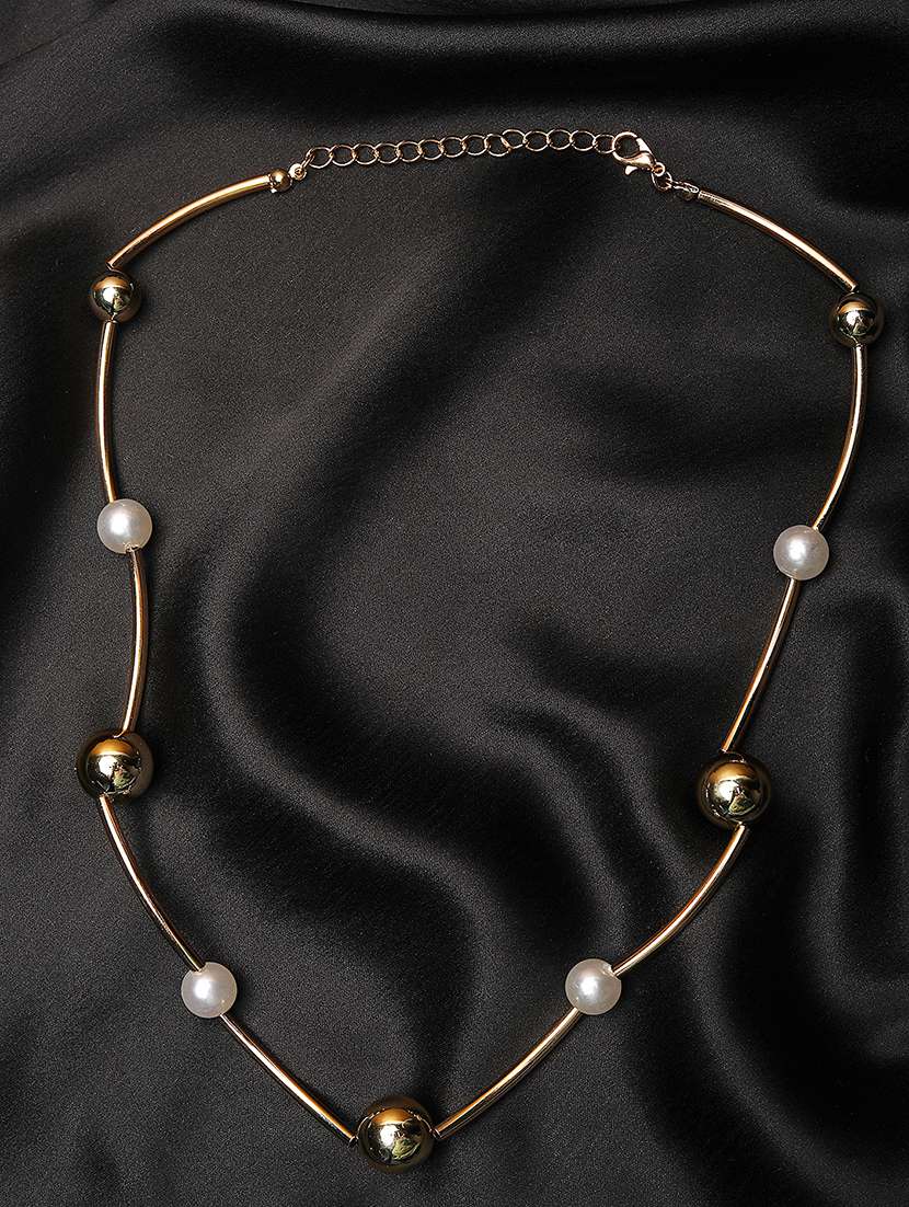 women gold plated pearl chain necklace - 21667955 -  Zoom Image - 0