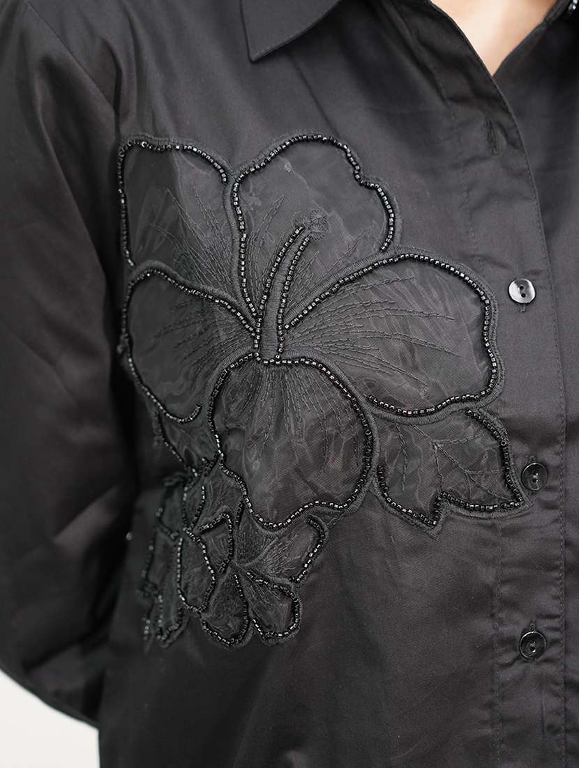 women embroidered collared long sleeves shirt - 21667977 -  Standard Image - 5