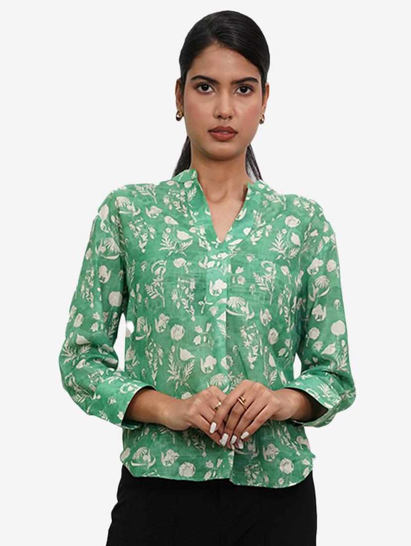 women printed long sleeves high low shirt - 21667980 - Zoom Image - 0