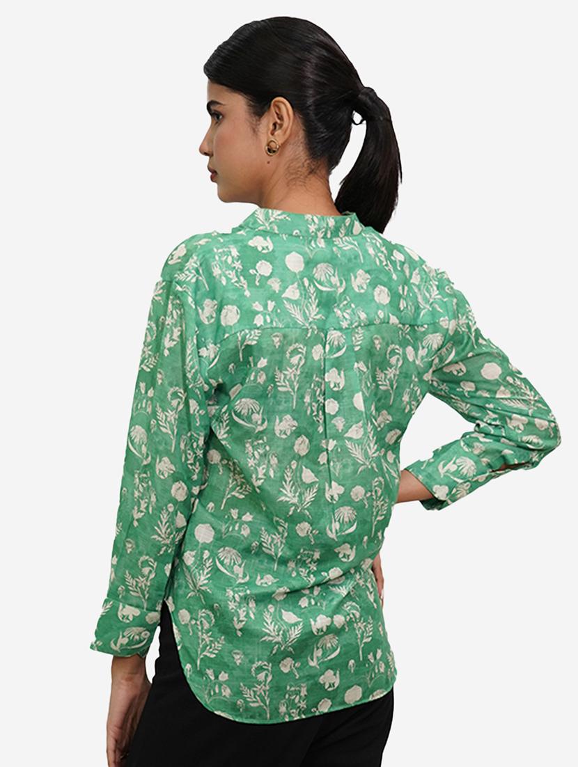 women printed long sleeves high low shirt - 21667980 - Standard Image - 3
