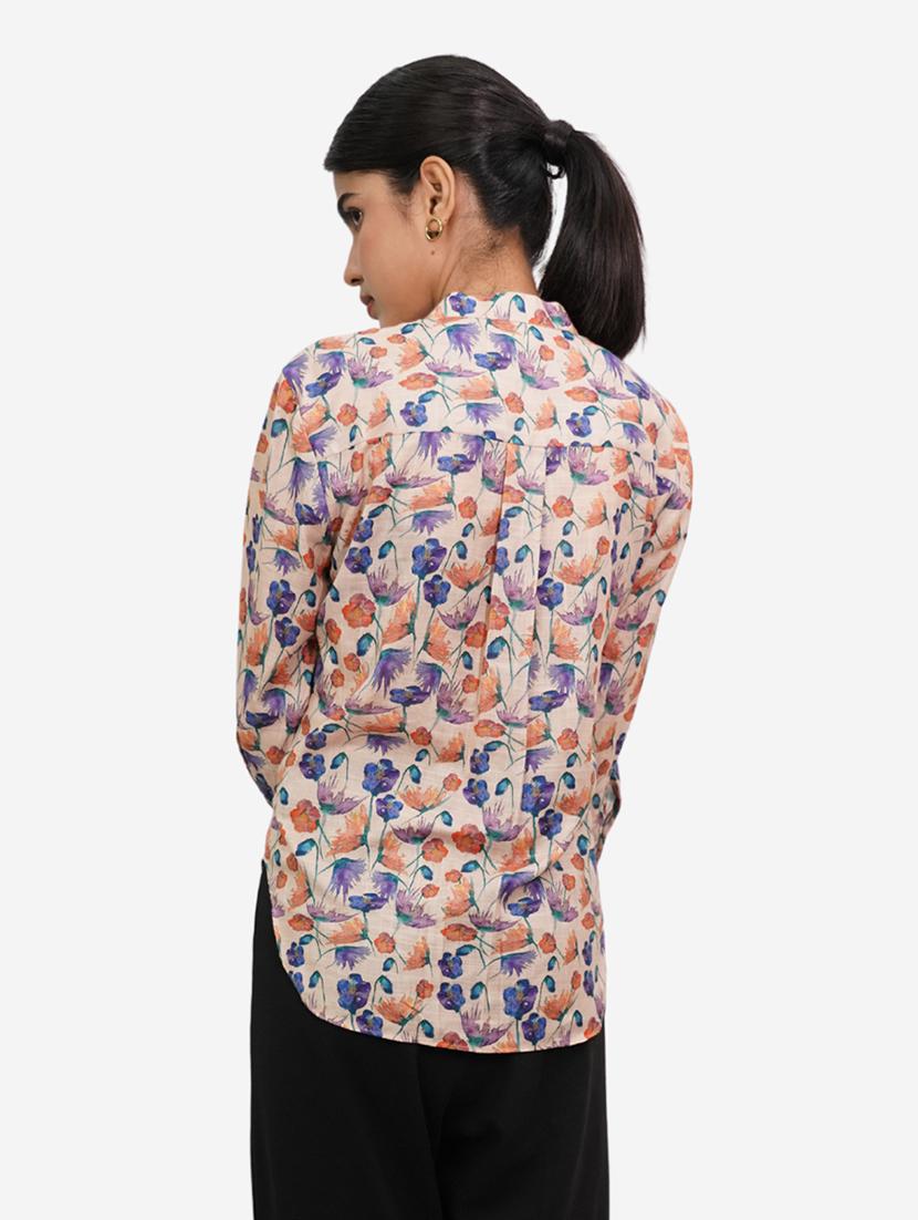 women beige floral long sleeve shirt - 21667981 - Standard Image - 3