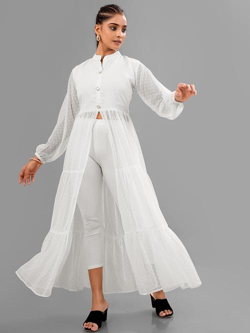 women white self design mandarin neck front slit kurta - 21668005 - Standard Image - 0