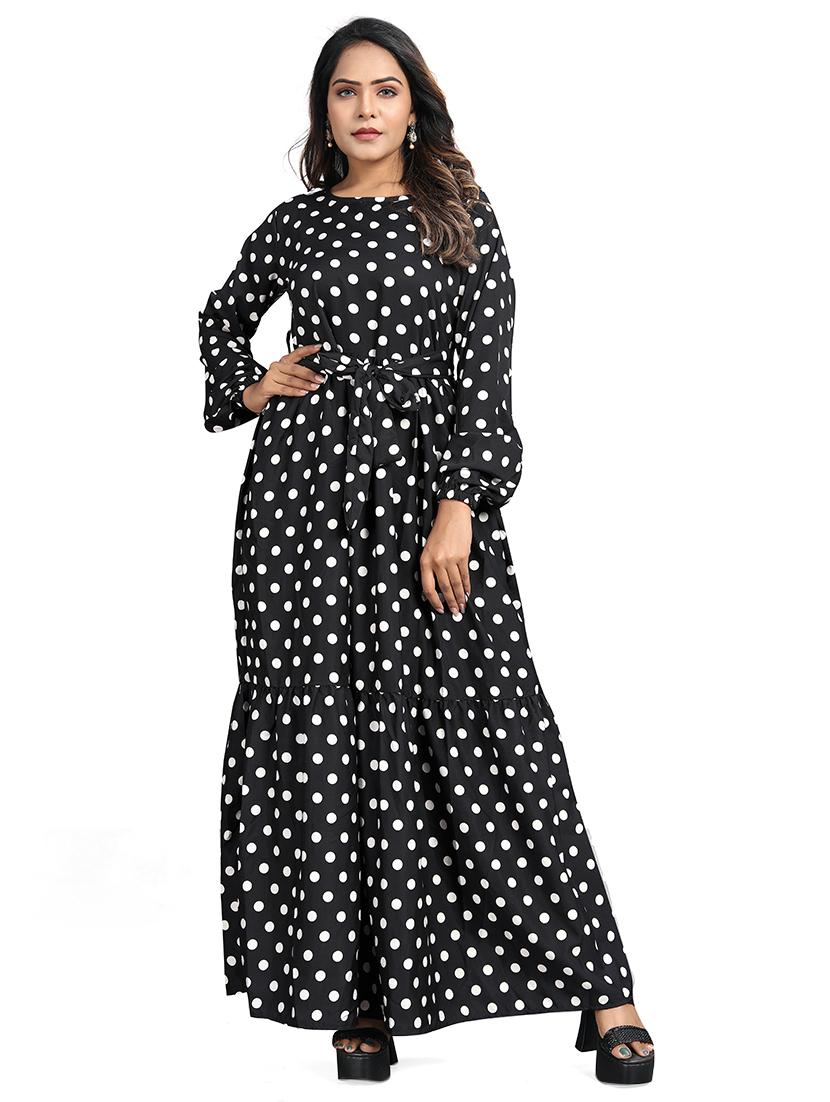 women black polka dots round neck tiered dress - 21668007 -  Zoom Image - 0