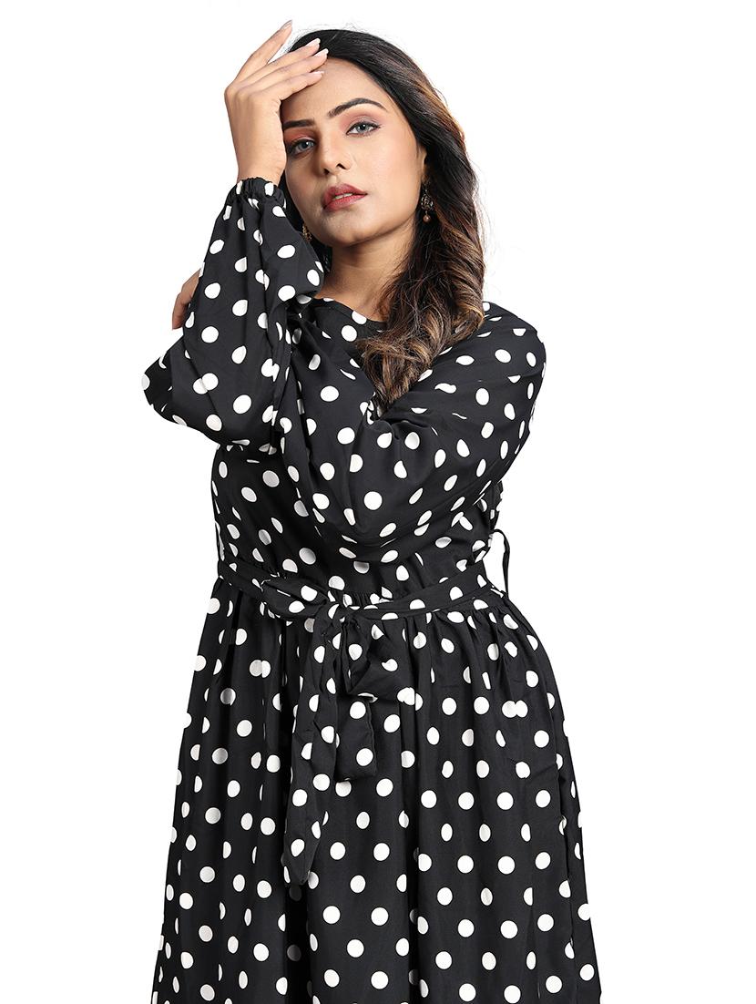 women black polka dots round neck tiered dress - 21668007 - Standard Image - 3