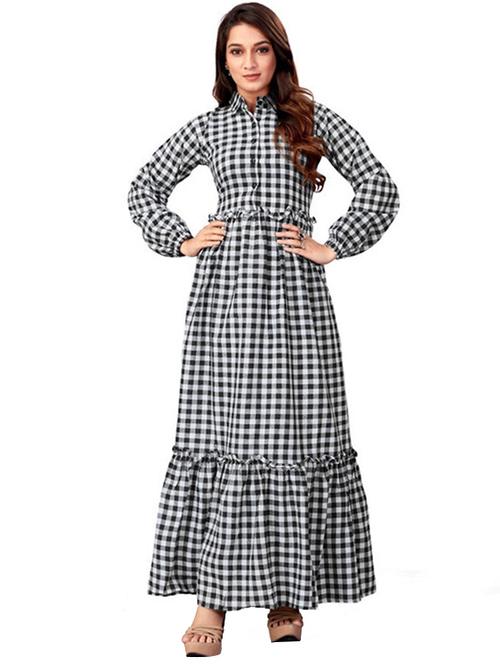 women black checks shirt collar neck tiered dress - 21668009 - Standard Image - 0