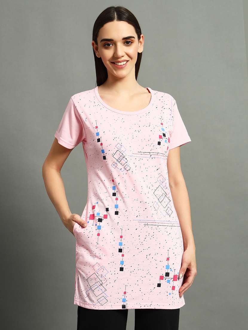 women round neck printed sleepwear regular tee