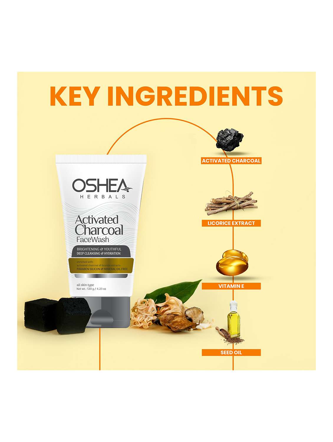 oshea herbals charcoal face wash - 21668221 - Standard Image - 3