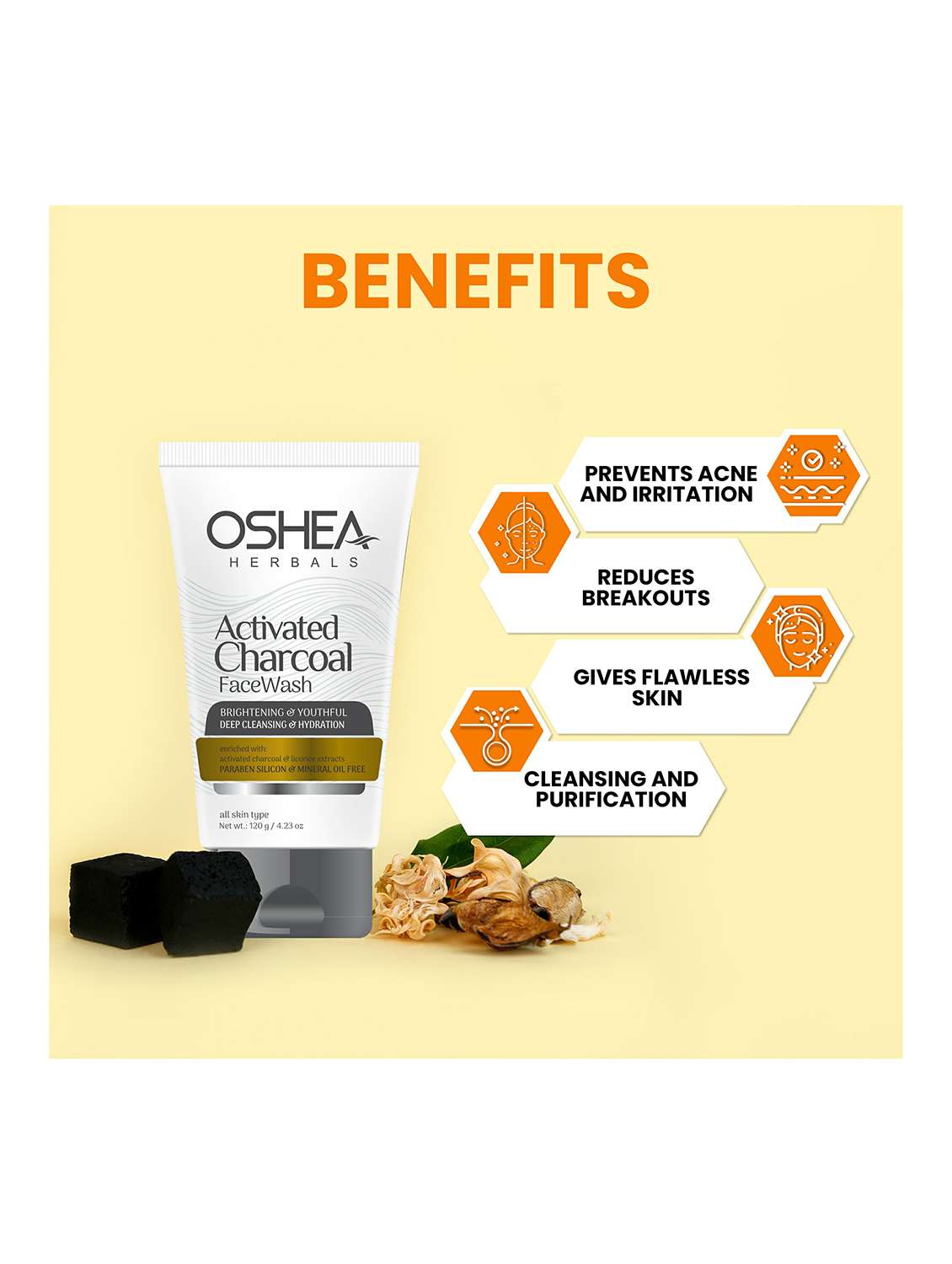 oshea herbals charcoal face wash - 21668221 - Standard Image - 5
