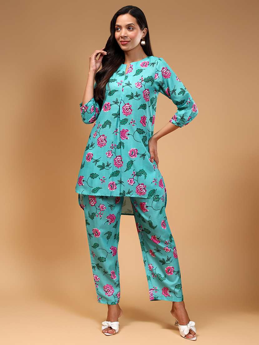 women sea green floral printed co-ord sets - 21668319 - Zoom Image - 0