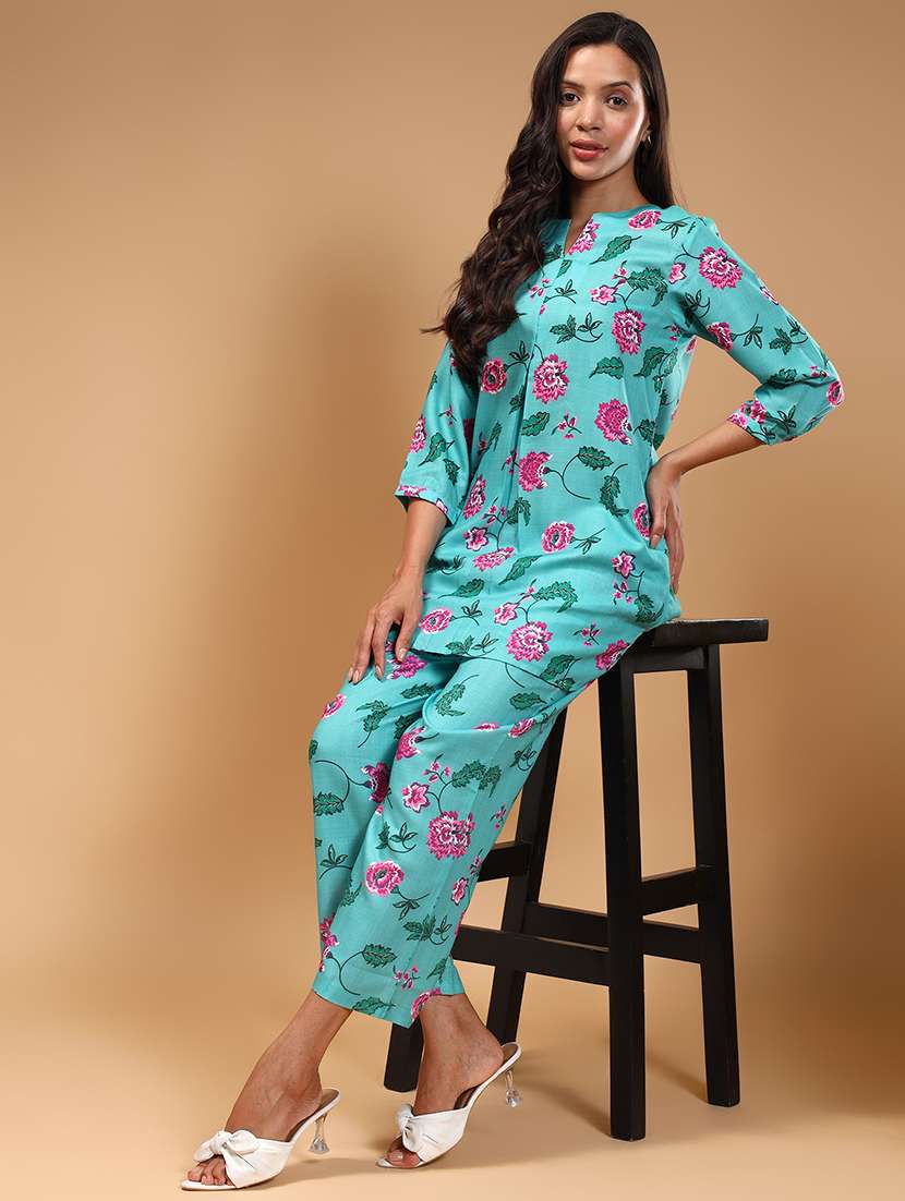 women sea green floral printed co-ord sets - 21668319 - Standard Image - 3