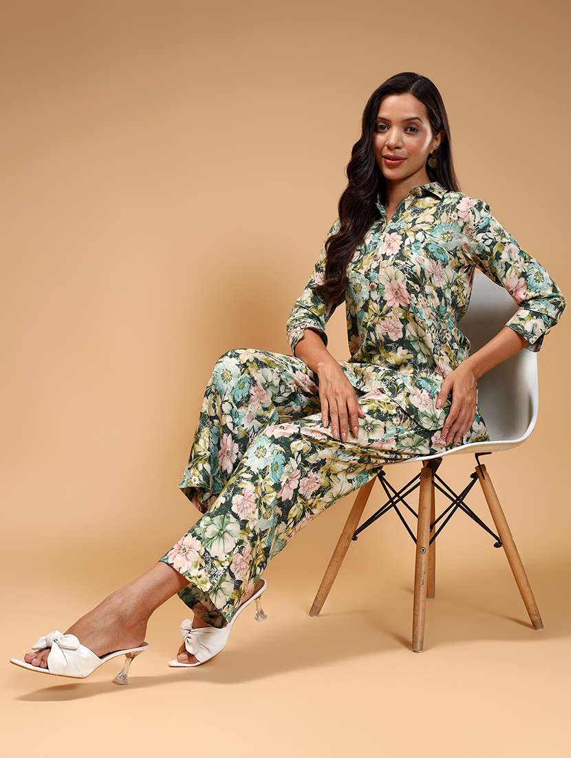women green floral printed co-ord sets - 21668324 -  Standard Image - 3