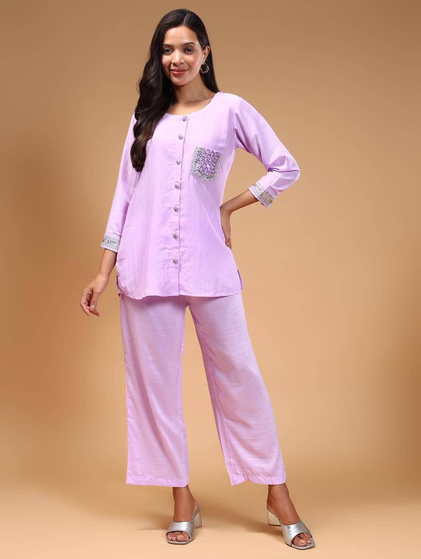 women lavender embroidered co-ord sets - 21668326 - Zoom Image - 0