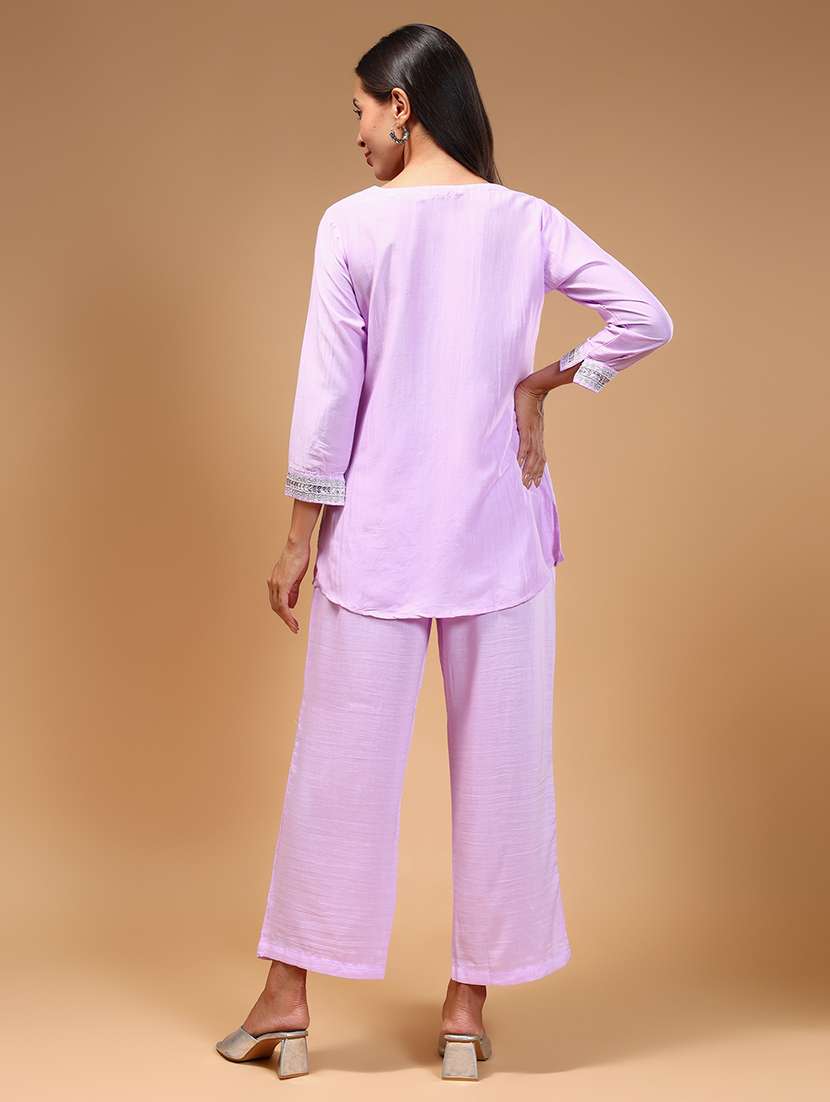 women lavender embroidered co-ord sets - 21668326 - Standard Image - 3