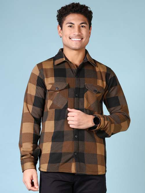 men long sleeves checkered shacket - 21668383 -  Standard Image - 0