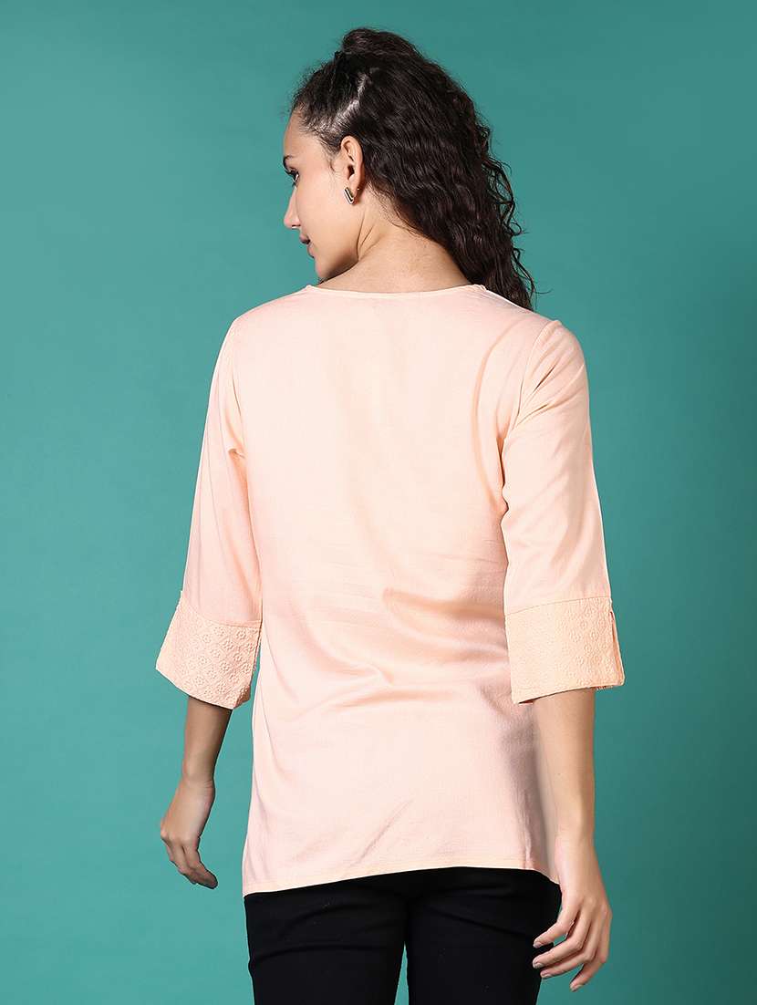 women embroidered tie-up neck layered top - 21668393 -  Standard Image - 3