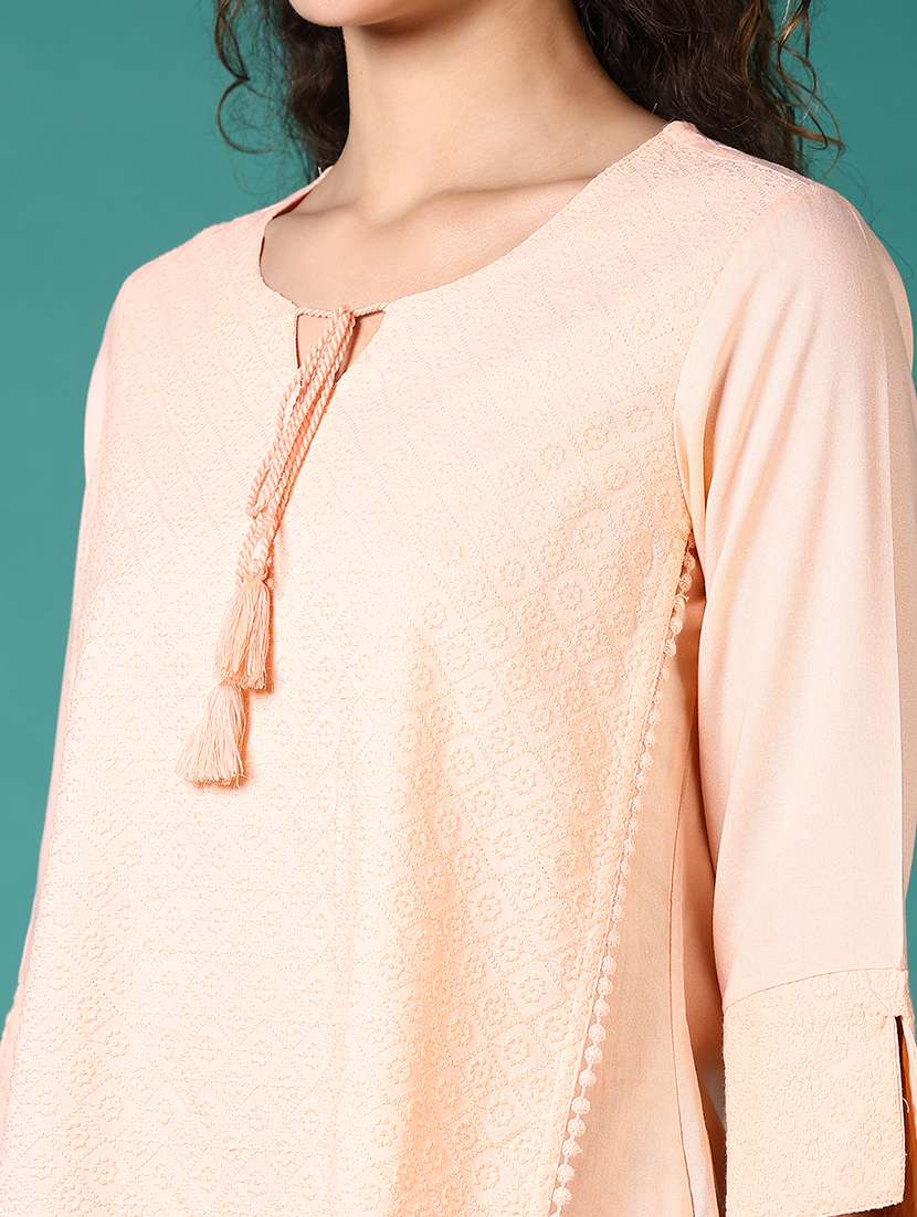 women embroidered tie-up neck layered top - 21668393 -  Standard Image - 5