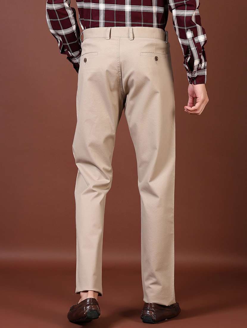 men solid mid rise flat front casual trouser - 21668398 -  Standard Image - 3