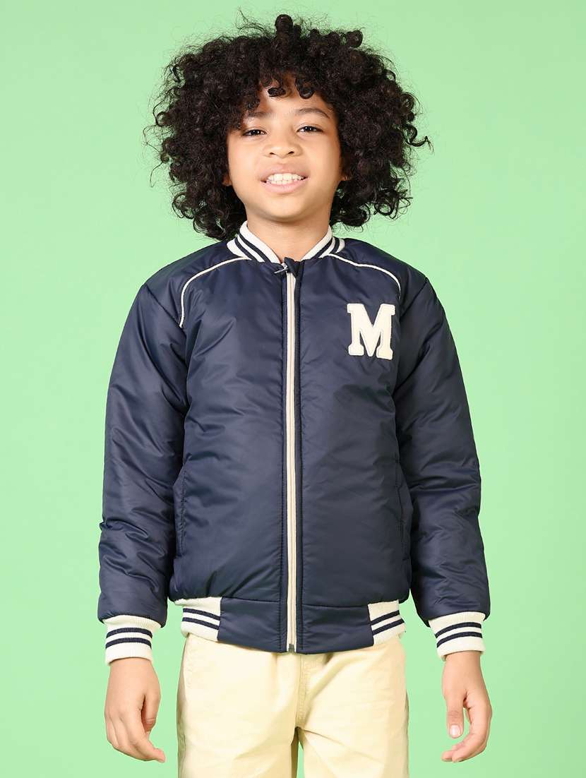 boys navy blue solid long sleeve bomber jacket - 21668404 -  Zoom Image - 0