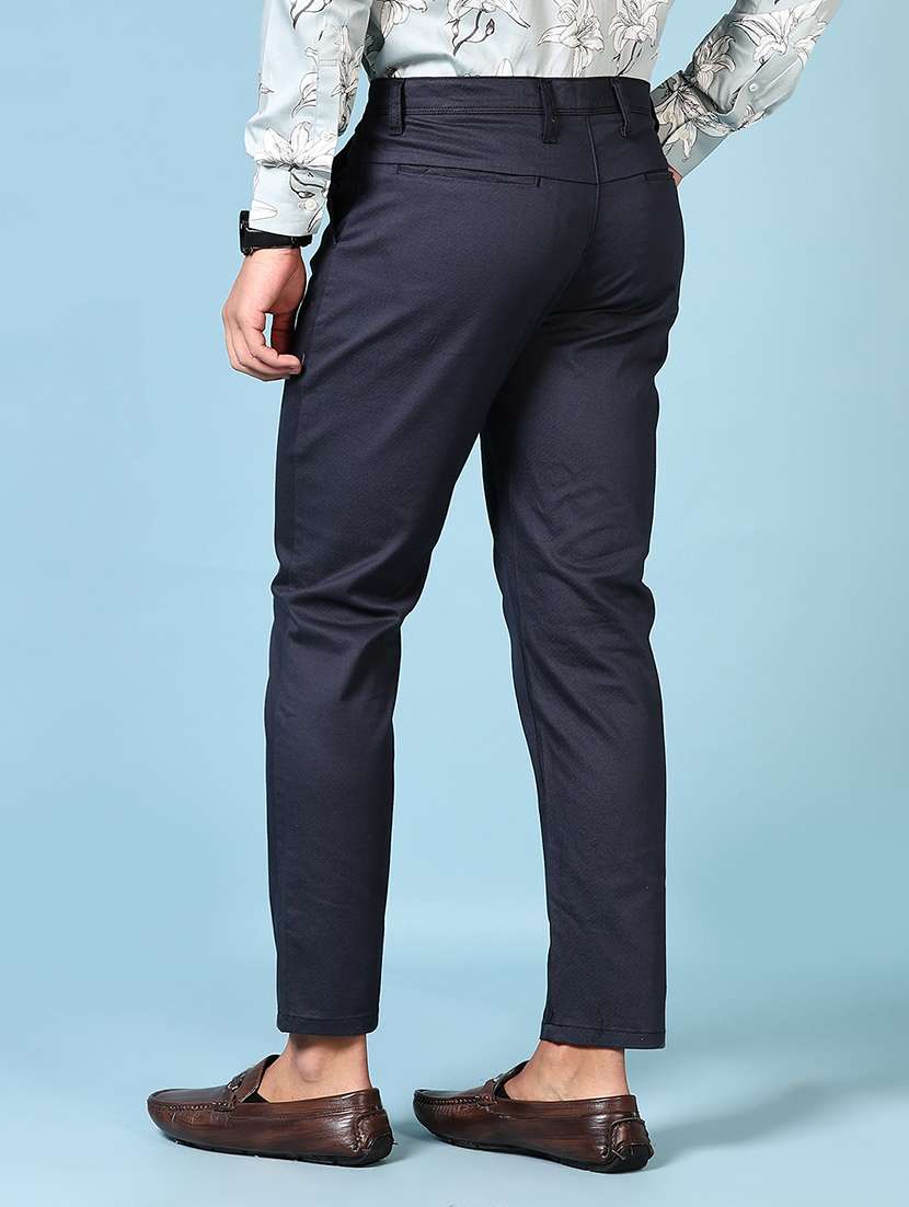 men solid mid rise flat front casual trouser - 21668405 -  Standard Image - 3