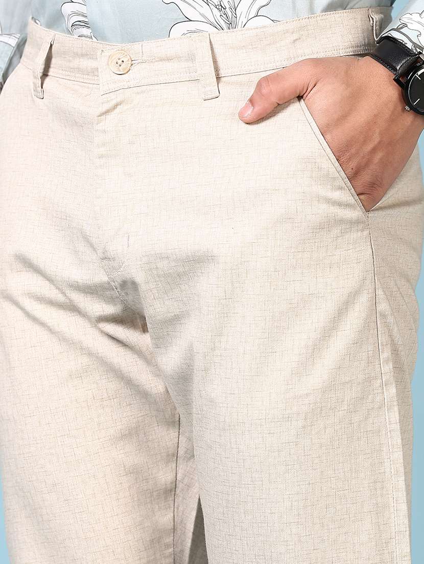 men solid mid rise flat front casual trouser - 21668406 -  Standard Image - 5