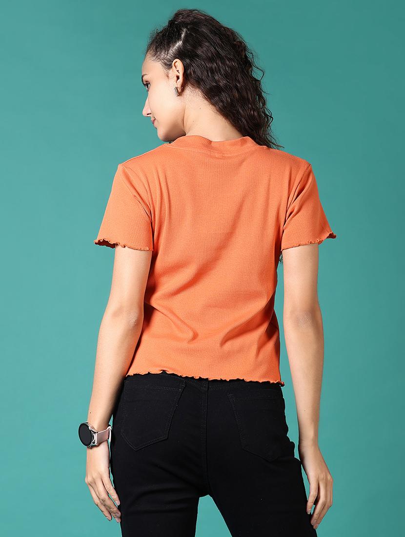 women solid with work round neck t-shirt - 21668425 - Standard Image - 3