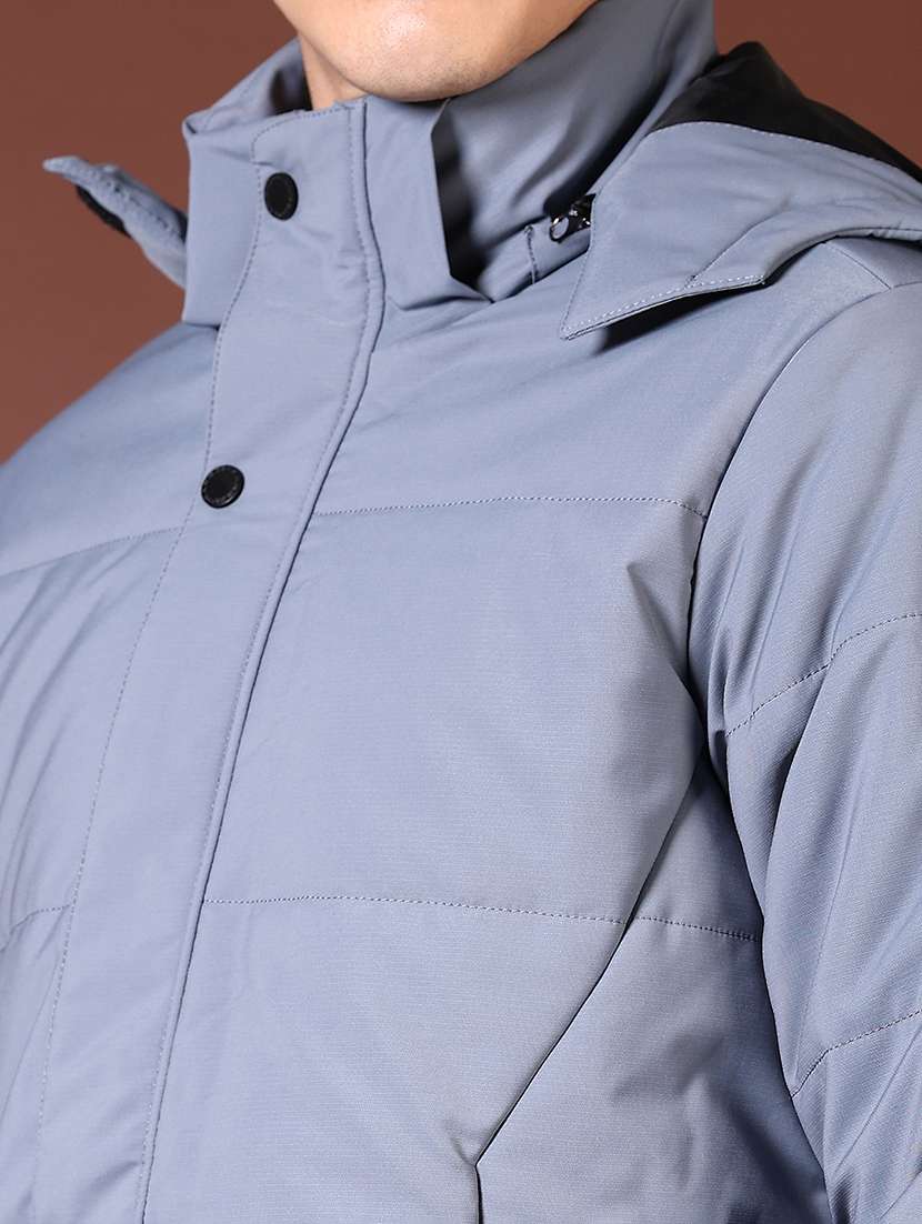 men's blue hooded quilted long sleeve jacket - 21668440 -  Standard Image - 3