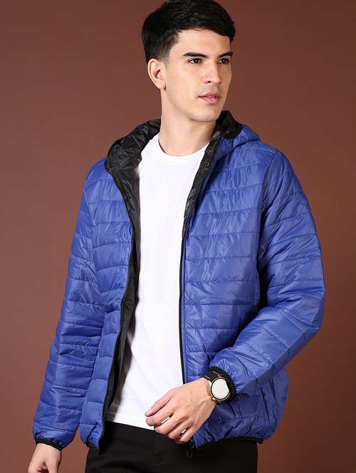 men's blue quilted hooded puffer jacket - 21668443 -  Standard Image - 0