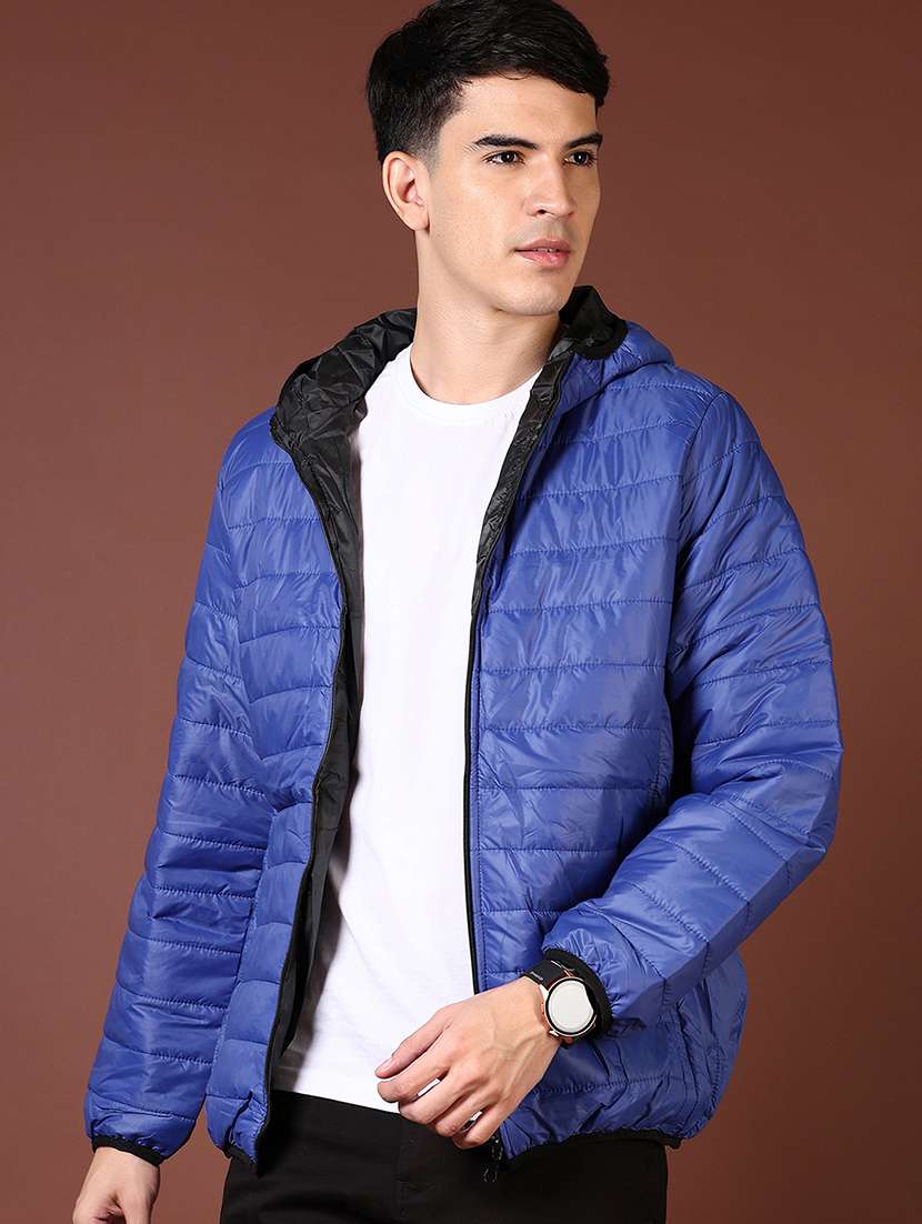 men's blue quilted hooded puffer jacket - 21668443 -  Zoom Image - 0