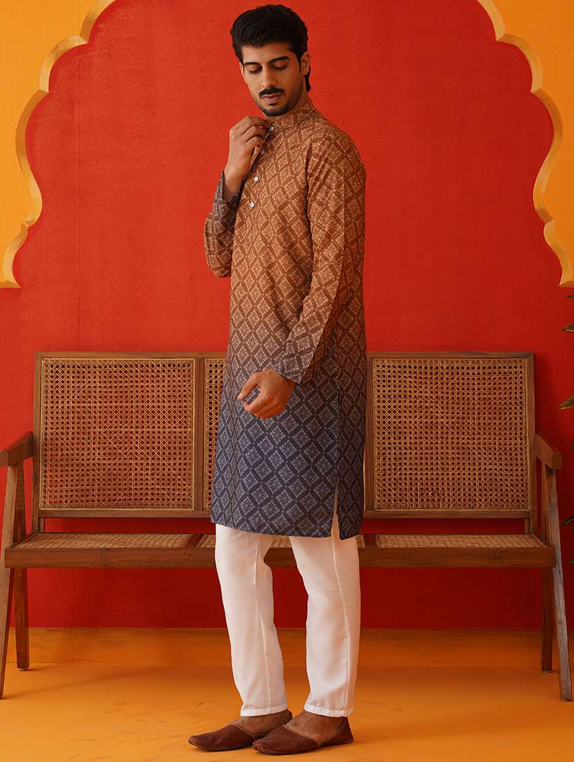 men printed mandarin neck kurta pyjama ethnic wear set - 21668495 -  Standard Image - 3
