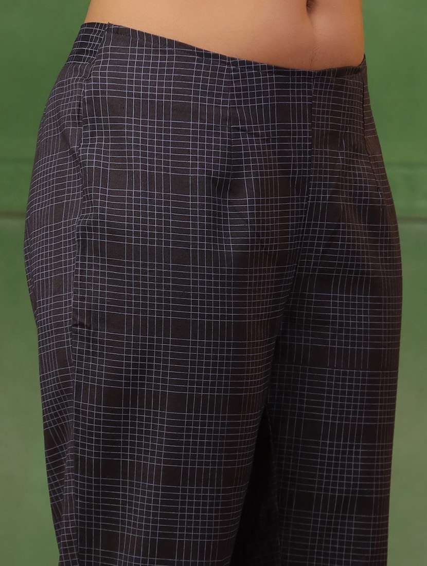 women grey printed round neck kurta pant set - 21668559 -  Standard Image - 5