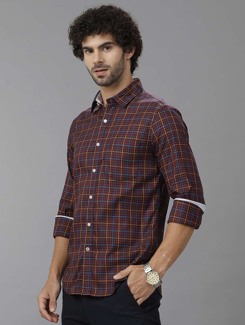 men long sleeve checkered casual shirt