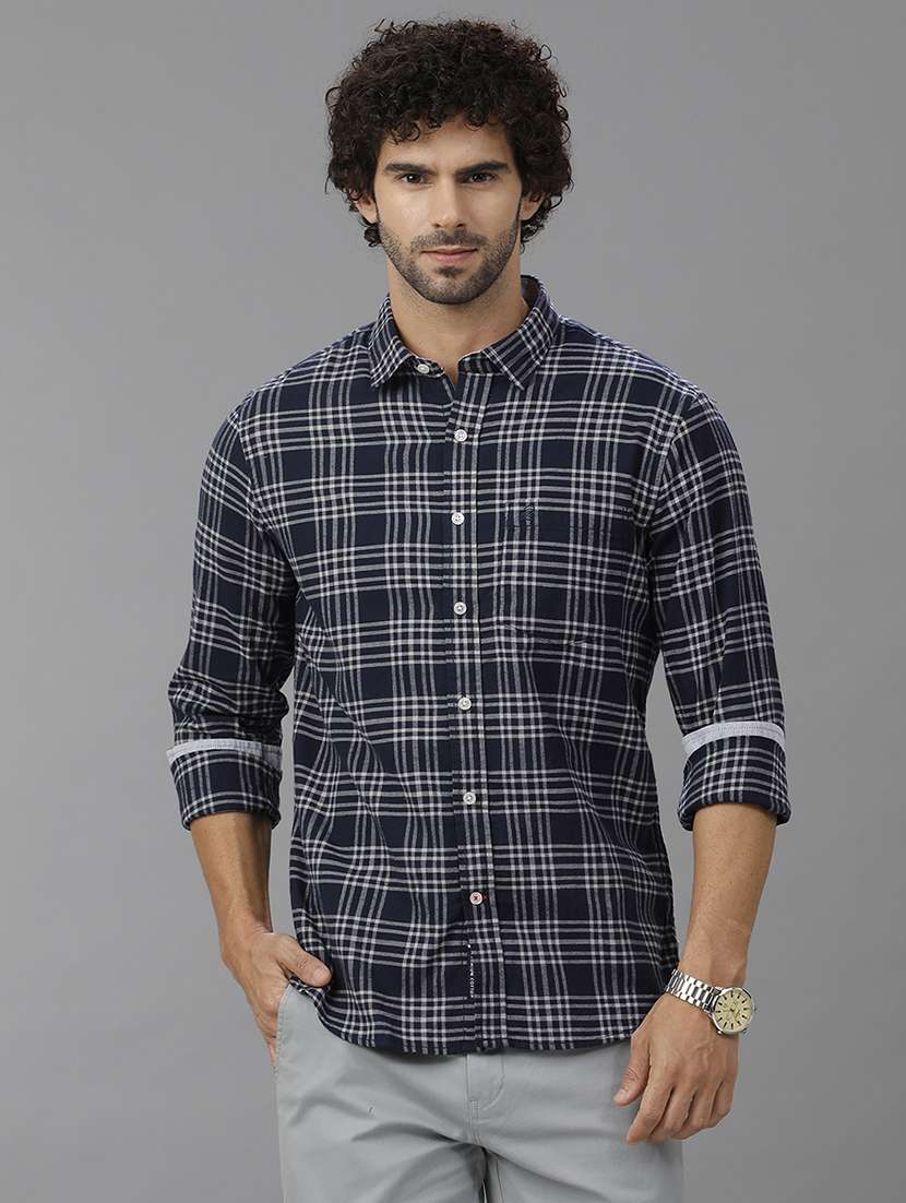 men checkered long sleeve casual shirt