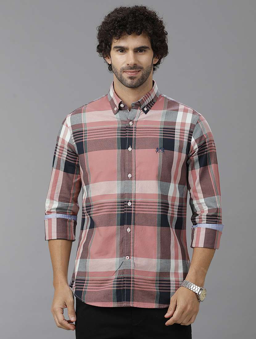 men checkered long sleeve casual shirt