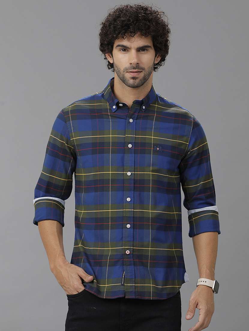 men checkered long sleeve casual shirt