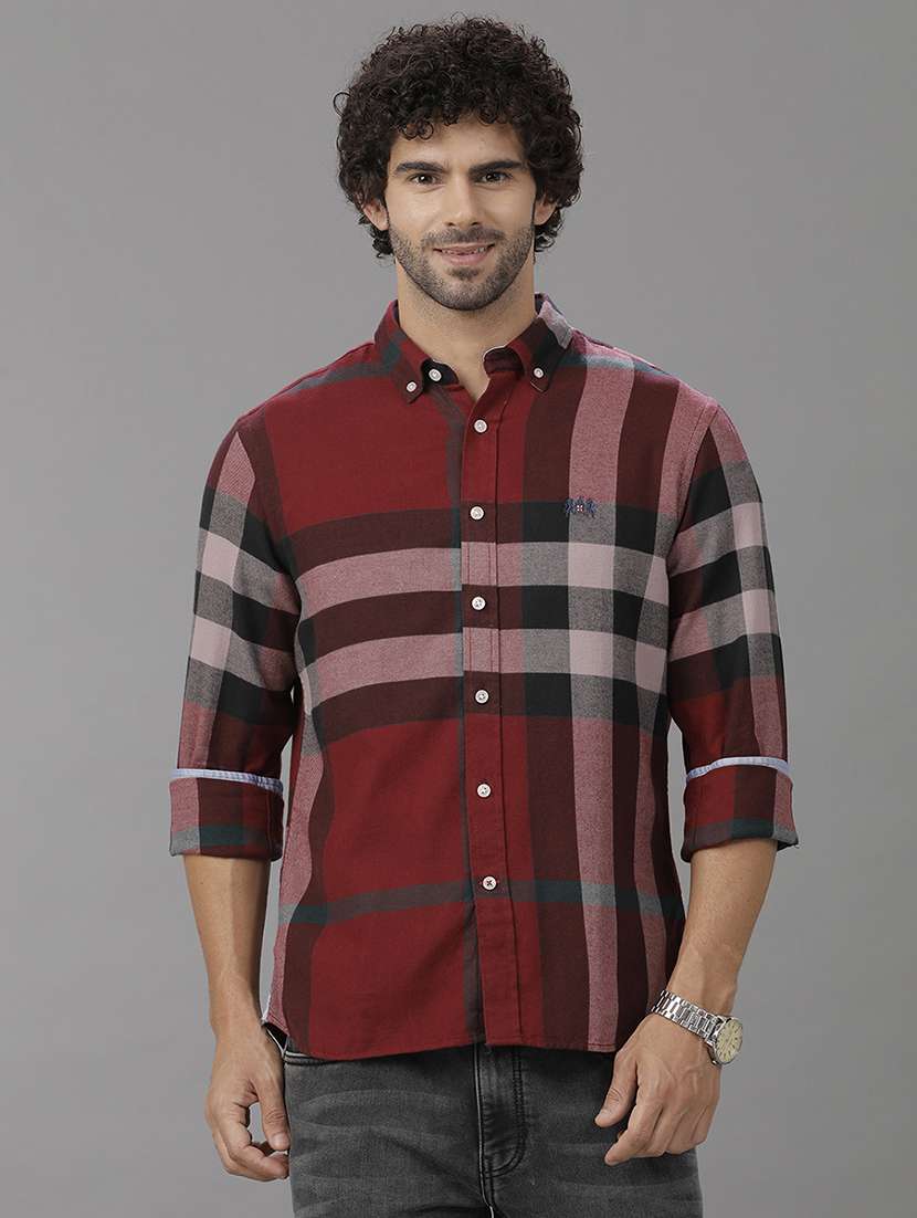 men checkered long sleeve casual shirt