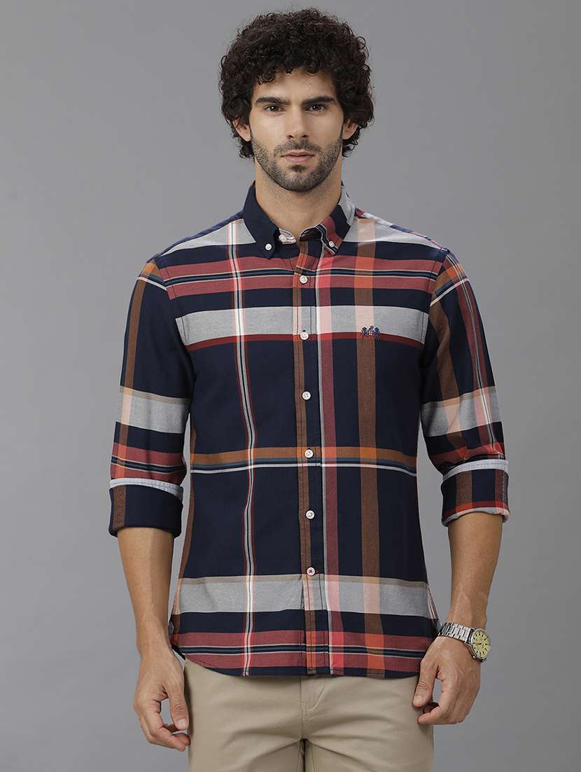 men checkered long sleeve casual shirt