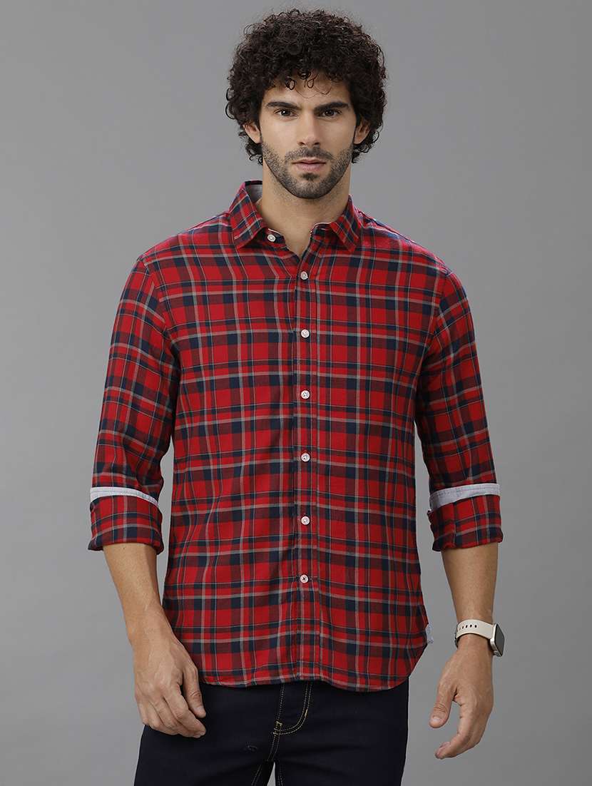 men checkered long sleeve casual shirt