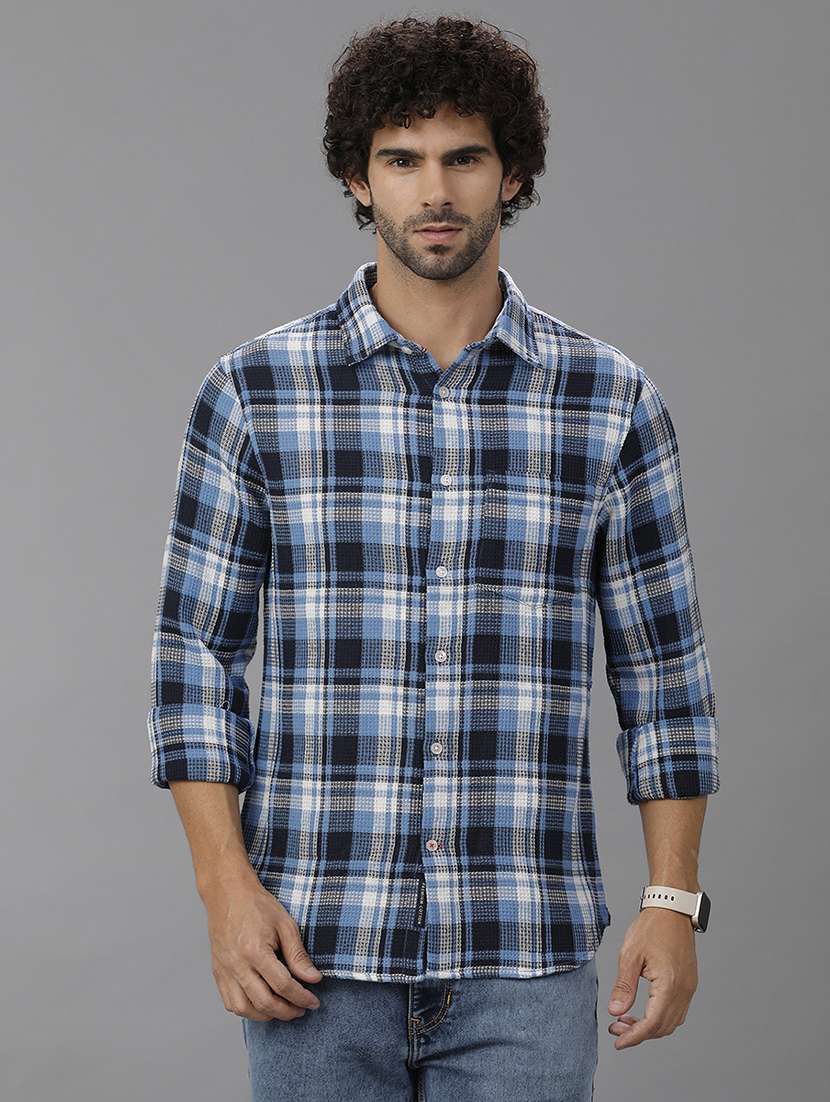 men checkered long sleeve casual shirt
