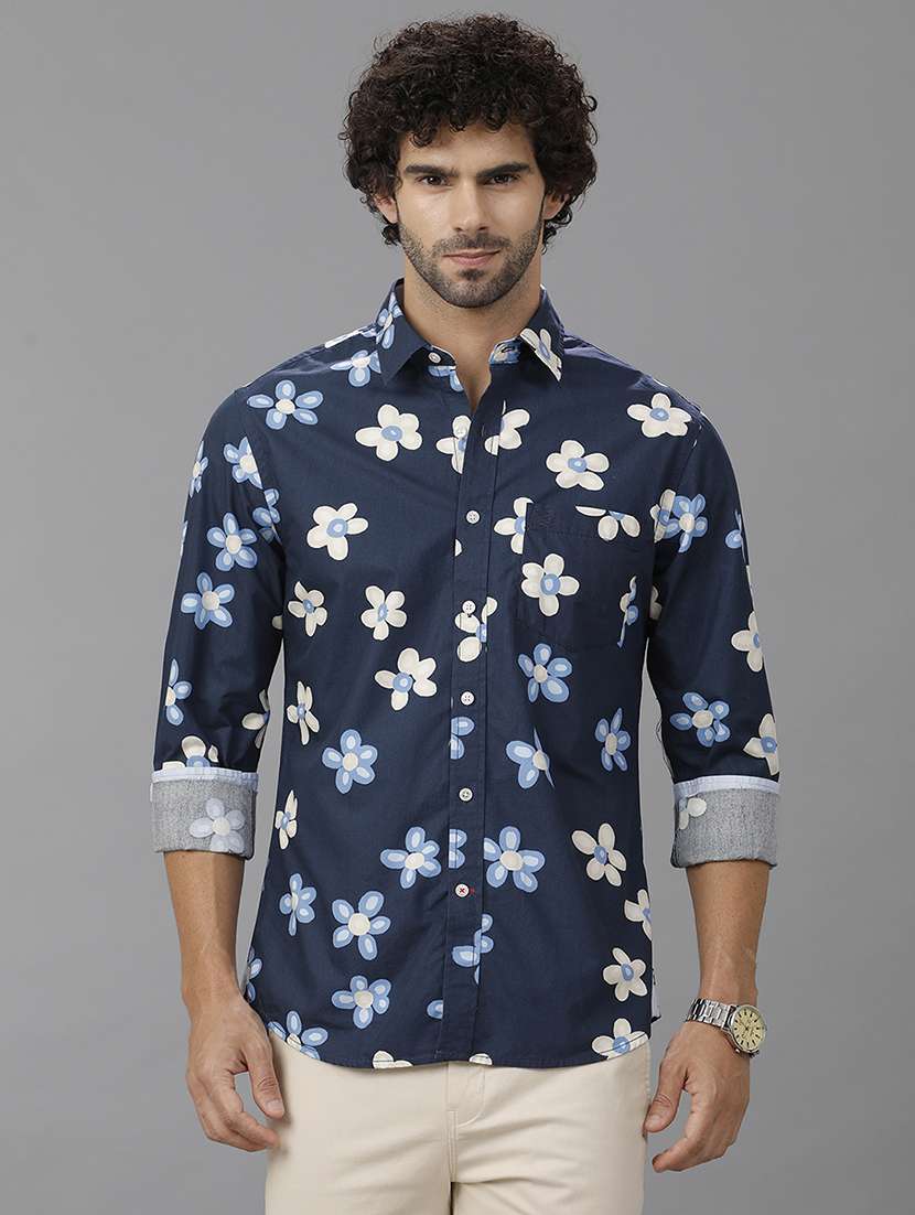 men floral printed long sleeve casual shirt