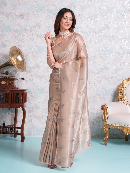 women beige embroidered saree with blouse - 21668630 - Standard Image - 0