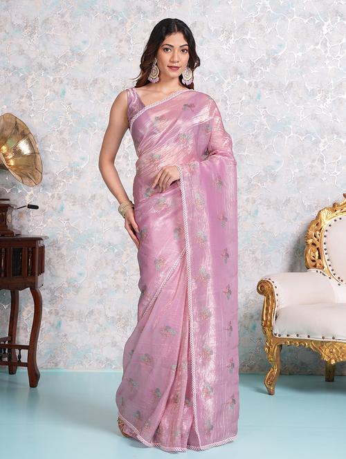 women pink embroidered saree with blouse - 21668632 -  Standard Image - 0