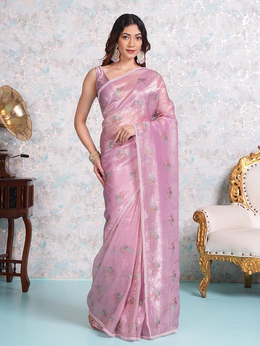 women pink embroidered saree with blouse - 21668632 -  Zoom Image - 0