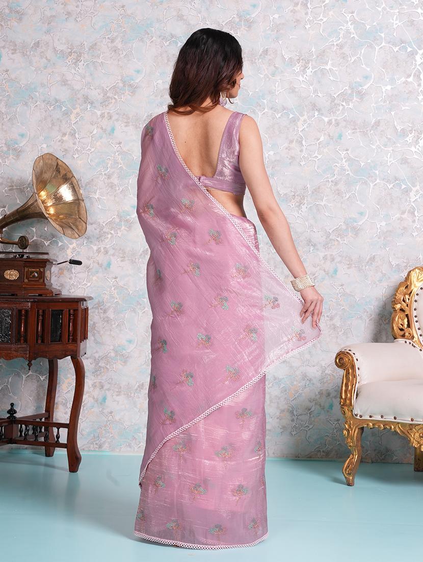 women pink embroidered saree with blouse - 21668632 - Standard Image - 3