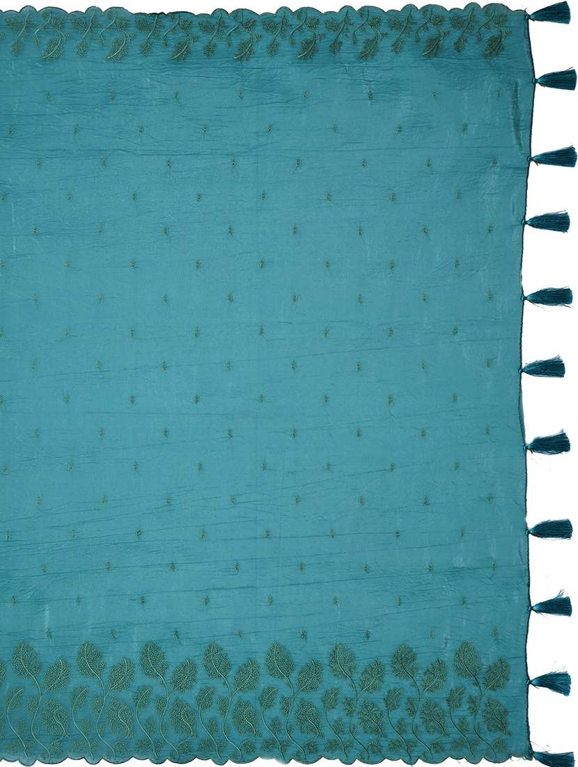 women turquoise embroidered saree with blouse - 21668647 - Standard Image - 5