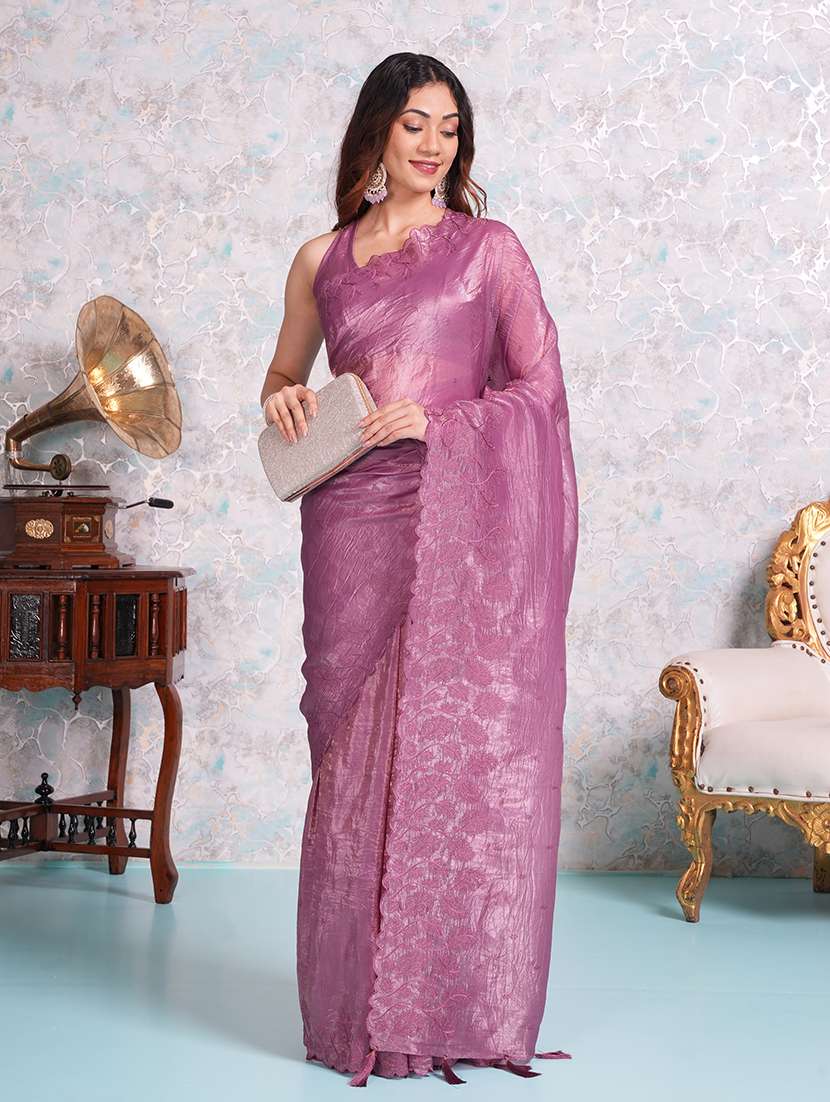 women purple embroidered saree with blouse - 21668649 -  Zoom Image - 0